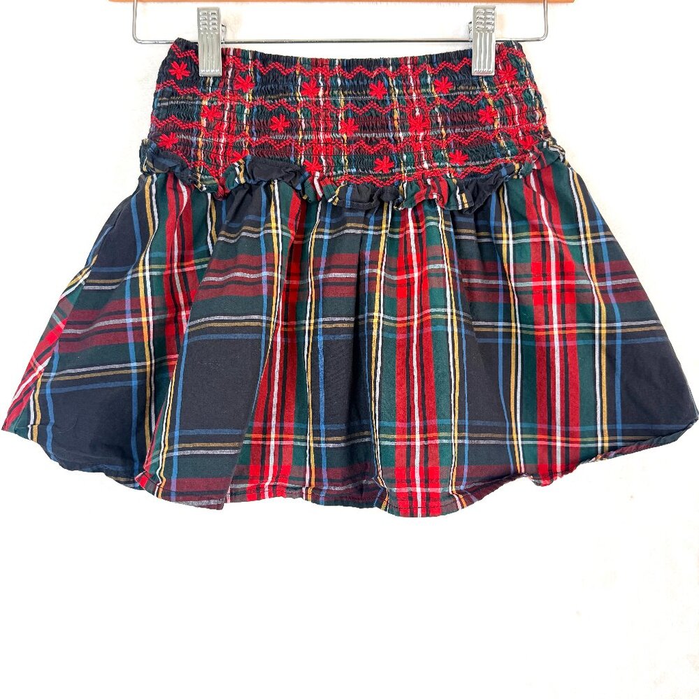 J CREW CREWCUTS Girls Smocked Tartan Plaid Ruffle Lined Poplin Skirt M 8-9